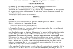 Decision No. 49/2007/QD-TTg of April 11, 2007 on special cases where contractors may be appointed under the provisions of point e, Clause 1, Article 101 of The Law on Construction