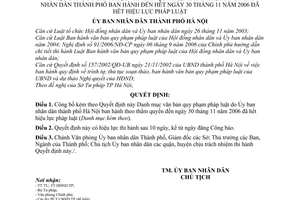 Quyết định 1341/QĐ-UBND Danh mục văn bản quy phạm pháp luật thành phố Hà Nội thẩm quyền đến ngày 30/11/2006 hết hiệu lực