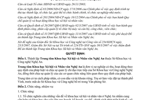 Quyết định 32/2007/QĐ-UBND thành lập trung tâm khoa học xã hội nhân văn Nghệ An