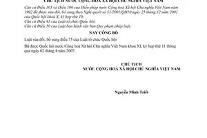Lệnh công bố Luật bổ sung điều 73 Luật tổ chức Quốc hội 03/2007/L-CTN