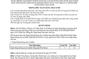 Quyết định 15/2007/QĐ-NHNN hệ thống mã ngân hàng giao dịch thanh toán qua Ngân hàng Nhà nước sửa đổi Quyết định 02/2006/QĐ-NHNN