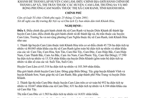 Nghị định 65/2007/NĐ-CP điều chỉnh địa giới hành chính thị xã Cam Ranh Trường Sa Cam Nghĩa huyện Diên Khánh lập huyện xã tỉnh khánh Hòa