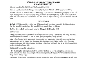 Nghị quyết 01/2007/NQ-HĐND Quy hoạch xây dựng phát triển đô thị Quảng Trị đến 2010