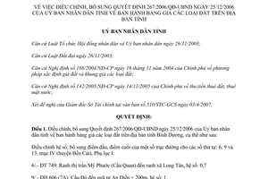 Quyết định 39/2007/QĐ-UBND bổ sung bảng giá các loại đất Bình Dương