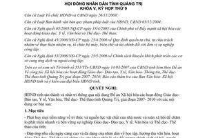 Nghị quyết 02/2007/NQ-HĐND xã hội hóa hoạt động giáo dục y tế văn hóa thể dục Quảng Trị