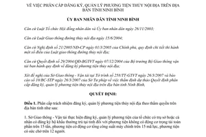 Quyết định 826/2007/QĐ-UBND phân cấp đăng ký quản lý phương tiện thủy nội địa Ninh Bình