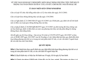 Quyết định 837/2007/QĐ-UBND điều kiện hoạt động phương tiện thô sơ Ninh Bình