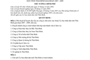 Quyết định 426/QĐ-TTg phê duyệt kế hoạch sắp xếp công ty nhà nước Ủy ban nhân dân tỉnh Thái Bình giai đoạn 2007 - 2009