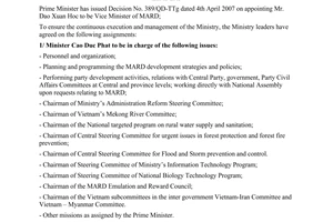 Announcement No. 1033/TB-BNN-TCCB of April 13, 2007, on arrangement of management responsibilities among Mard’s Leaders