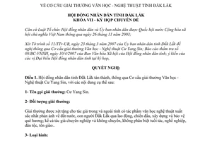 Nghị quyết 08/2007/NQ-HĐND cơ cấu giải thưởng Văn học Nghệ thuật Đắk Lắk