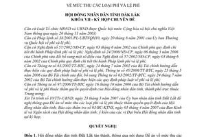 Nghị quyết 09/2007/NQ-HĐND mức thu phí và lệ phí do Hội đồng nhân dân tỉnh