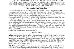 Quyết định 25 /2007/QĐ-BTC Danh mục hàng hoá mức thuế suất nhập khẩu ưu đãi đặc biệt Việt Nam CEPT các nước ASEAN bổ sung Quyết định 09/2006/QĐ-BTC