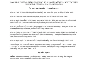 Quyết định 26/2007/QĐ-UBND khai thác sử dụng bền vững tài nguyên thiên nhiên Đồng Nai 2006 2010