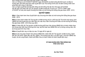 Quyết định 27/2007/QĐ-UBND phê duyệt chương trình bảo vệ môi trường tỉnh Đồng Nai giai đoạn 2006 - 2010