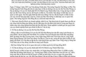 Thông báo 75/TB-VPCP kết luận Thủ tướng Nguyễn Tấn Dũng dự án đường ô tô cao tốc Hà Nội Hải Phòng thành phố Hồ Chí Minh Long Thành Dầu Giây