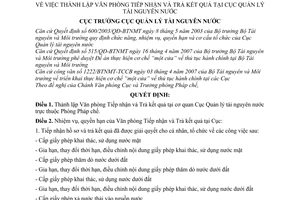 Quyết định 42/QĐ-TNN thành lập Văn phòng Tiếp nhận Trả kết quả cơ quan Cục Quản lý tài nguyên nước