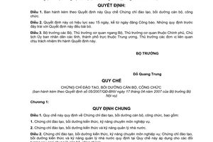 Quyết định 05/2007/QĐ-BNV Quy chế Chứng chỉ đào tạo, bồi dưỡng cán bộ, công chức