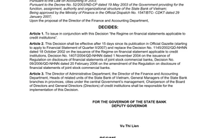 Decision No. 16/2007/QD-NHNN of April 18, 2007, on the issuance of the regime on financial statements applicable to credit institutions
