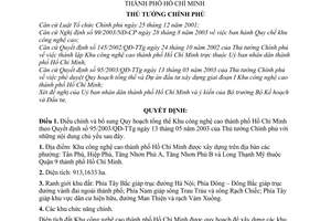Quyết định 458/2007/QĐ-TTg điều chỉnh, bổ sung Quy hoạch tổng thể Khu công nghệ cao thành phố Hồ Chí Minh