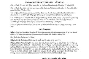Quyết định 22/2007/QĐ-UBND cho sử dụng thẻ đi lại doanh nhân APEC Bà Rịa Vũng Tàu