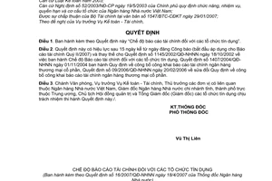 Quyết định 16/2007/QĐ-NHNN Chế độ báo cáo tài chính tổ chức tín dụng