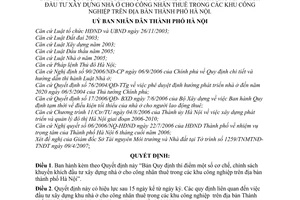 Quyết định 44/2007/QĐ-UBND Quy định thí điểm cơ chế, chính sách khuyến khích đầu tư xây dựng nhà ở công nhân thuê khu công nghiệpThành phố Hà Nội