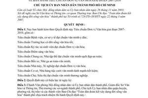 Quyết định 1800/QĐ-UBND Tiêu chuẩn Đơn vị Văn hóa giai đoạn 2007-2010