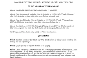 Quyết định 05/2007/QĐ-UBND điều kiện ấp trứng chăn nuôi thủy cầm tỉnh Hậu Giang
