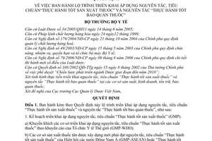 Quyết định 27/2007/QĐ-BYT lộ trình triển khai áp dụng nguyên tắc, tiêu chuẩn nguyên tắc Thực hành tốt sản xuất bảo quản thuốc