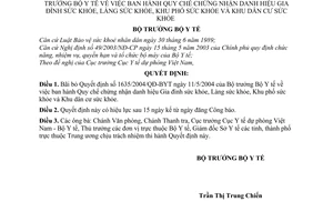 Quyết định 26/2007/QĐ-BYT bãi bỏ Quyết định 1635/2004/QĐ-BYT Quy chế chứng nhận danh hiệu Gia đình Làng Khu phố dân cư sức khỏe
