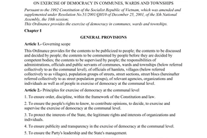 Ordinance No. 34/2007/PL-UBTVQH11 of April 20, 2007, on exercise of democracy in communes, wards and townships.