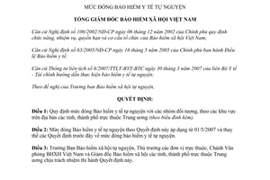 Quyết định 612/QĐ-BHXH năm 2007 về mức đóng Bảo hiểm y tế tự nguyện do Tổng Giám
