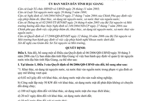 Quyết định 06/2007/QĐ-UBND sửa đổi Quyết định 06/2006/QĐ-UBND quy định về quản lý tài nguyên nước trên địa bàn tỉnh Hậu Giang do Ủy ban nhân dân tỉnh Hậu Giang ban hành