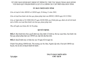 Quyết định 14/2007/QĐ-UBND trình tự thủ tục soạn thảo ban hành văn bản quy phạm pháp luật Hà Tĩnh