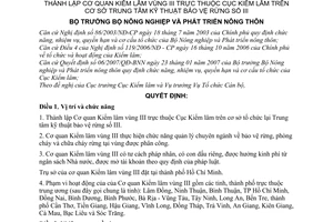 Quyết định 32/2007/QĐ-BNN thành lập cơ quan Kiểm lâm vùng III thuộc Cục Kiểm lâm cơ sở Trung tâm kỹ thuật bảo vệ rừng số III