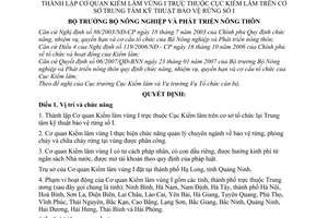 Quyết định 30/2007/QĐ-BNN thành lập cơ quan Kiểm lâm vùng I thuộc Cục Kiểm lâm cơ sở Trung tâm kỹ thuật bảo vệ rừng số I