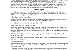 Quyết định 45/2007/QĐ-UBND giao kế hoạch vay vốn năm 2007 đầu tư dự án xây dựng hạ tầng kỹ thuật nhà ở tái định cư phục vụ di dân thành phố Hà Nội