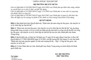 Quyết định 13/2007/QĐ-BXD Định mức dự toán thu gom, vận chuyển xử lý chôn lấp rác thải đô thị