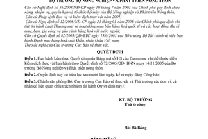 Quyết định 35/2007/QĐ-BNN công bố Bảng mã HS Danh mục vật thể diện kiểm dịch thực vật nước Việt Nam