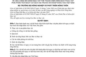 Quyết định 34/2007/QĐ-BNN công bố danh mục vật thể diện kiểm dịch thực vật phải phân tích nguy cơ dịch hại trước khi nhập khẩu Việt Nam