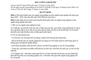 Quyết định 55/2007/QĐ-TTg phê duyệt danh mục ngành công nghiệp ưu tiên ngành công nghiệp mũi nhọn giai đoạn 2007 - 2010, tầm nhìn 2020
