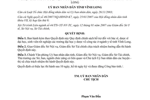 Quyết định 08/2007/QĐ-UBND hỗ trợ bác sĩ dược sĩ sinh viên y dược công tác tại Vĩnh Long