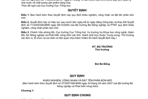 Quyết định 37/2007/QĐ-BNN Quy định khảo nghiệm, công nhận đặt tên phân bón mới