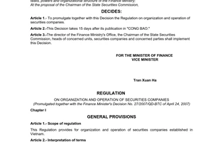 Decision No. 27/2007/QD-BTC promulgating the regulation on organization