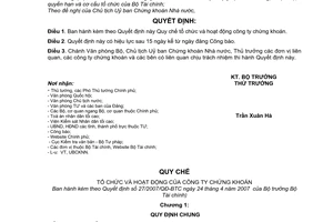 Quyết định 27/2007/QĐ-BTC Quy chế tổ chức hoạt động công ty chứng khoán