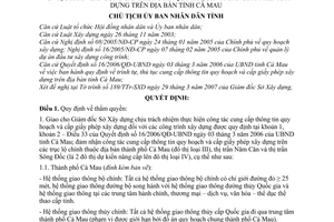 Quyết định 279/QĐ-UBND phân cấp cung cấp thông tin quy hoạch cấp giấy phép xây dựng trên địa bàn tỉnh Cà Mau