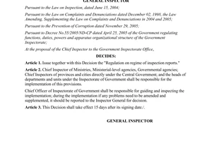 Decision No. 822/QD-TTCP issuing regulation on regime of inspection reports