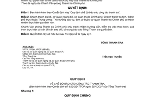 Quyết định 822/QĐ-TTCP quy định chế độ báo cáo công tác thanh tra