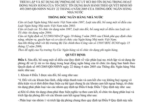 Quyết định 18/2007/QĐ-NHNN phân loại nợ trích lập dự phòng để xử lý rủi ro tín dụng hoạt động ngân hàng tổ chức tín dụng sửa đổi 493/2005/QĐ-NHNN