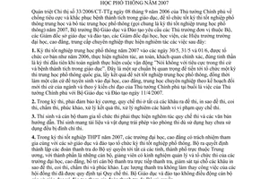 Chỉ thị 2107/CT-BGDĐT tăng cường chỉ đạo công tác tổ chức thi tốt nghiệp trung học phổ thông năm 2007